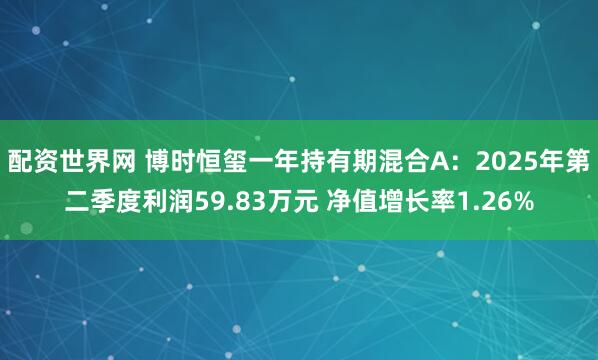 配资世界网 博时恒玺一年持有期混合A：2025年第二季度利润59.83万元 净值增长率1.26%